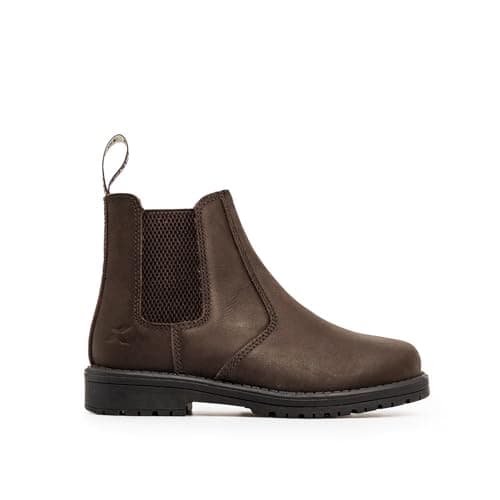 Image of Xpert - Heritage Wrangler Junior Dealer Boots For Kids. Unisex Leather Ankle Boots For Everyday Wear. Easy To Clean And Durable Chelsea Style Farm Boots For Boys And Girls (Dark Brown, 3UK)