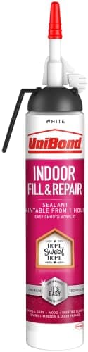 Image of UniBond Fill & Repair Sealant for Indoor Use, White Acrylic Sealant, Easy to Apply, Ideal for Cracks, Gaps, Wood, Skirting Boards, Coving, Window & Door Frames, 1 x 310g Cartridge