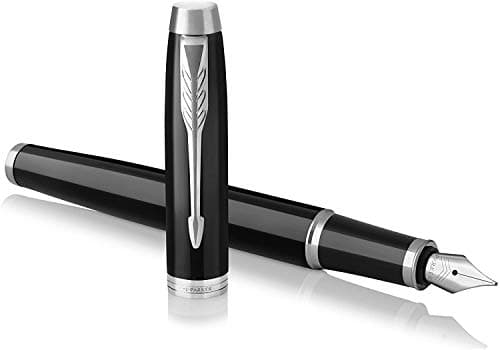 Image of Parker IM Fountain Pen | Black Lacquer with Chrome Trim | Medium Nib with Blue Ink Refill | Gift Box