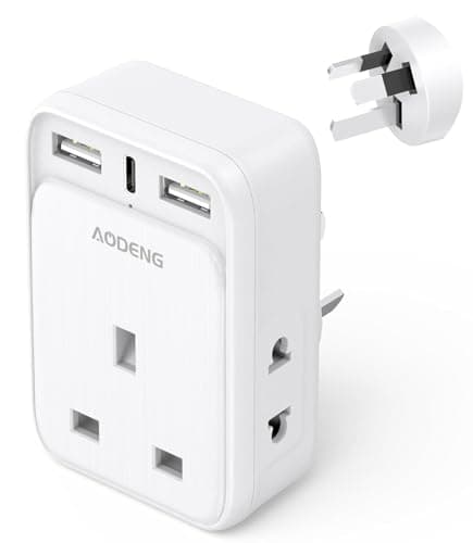 Image of UK to Australia Plug Adapter, 6 IN 1 Australian Travel Adapter with 2 USB Ports & 1 Type C Fast Charger(5V/3.4A) and 2 Shaver Plug Adaptor UK to Australian New Zealand Fiji Argentina more (Type I)
