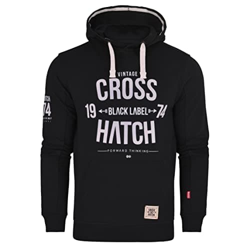 Image of Crosshatch Mens Designer Casual Hooded Logo Top Hoody Fleece Sweatshirt Jacket Overhead Pullover Dark Black M