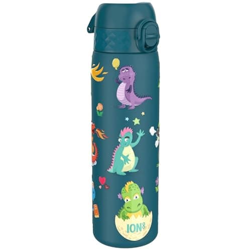Image of Ion8 Lightweight Steel Water Bottle, 600 ml/20 oz, Non-Insulated, Leak Proof, Easy to Open, Secure Lock, Dishwasher Safe, Flip Cover, Fits Cup Holders, Carry Handle, Metal Water Bottle, Dragons