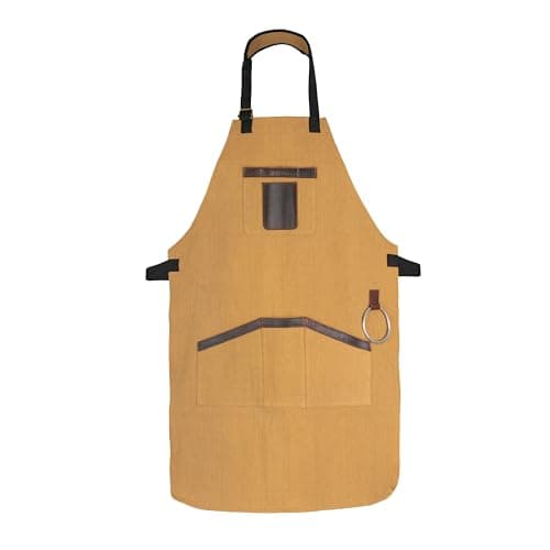 Image of Top Grain Leather Canvas Leather Apron Butcher DIY BBQ Cooking Blacksmith Barber woodwork apron (Christmas (Brown)