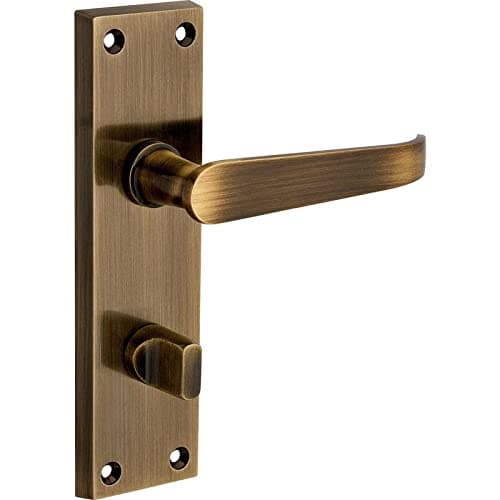 Image of Designer Levers - Victorian Straight Lever Door Handles - Antique Brass - 1 Pair - Bathroom Locking Door Handle - with Thumbturn