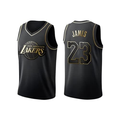 Image of # 23 J a m e s Black Gold Basketball Jersey,Unisex Sleeveless Sports Vest Shirt.,Black,L