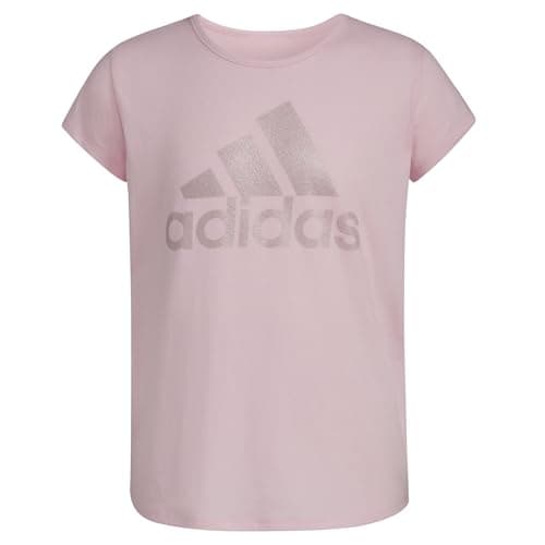 Image of adidas Girls' Short Sleeve Cotton Essential T-Shirt Top, Pink Sparkle, S