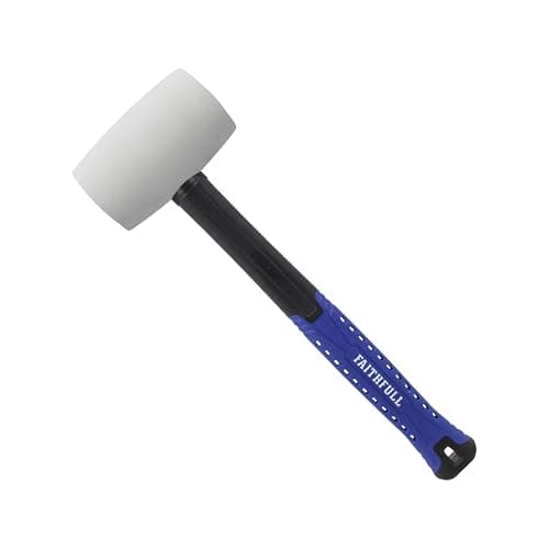 Image of Faithfull White Rubber Mallet 680g (24oz) – Non-Marking Rubber Head with High-Strength Fibreglass Shaft & Ergonomic Grip for Assembly, Flooring & Non-Damaging Striking Tasks