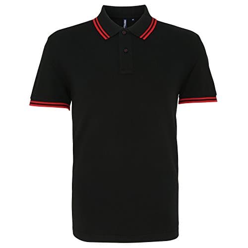 Image of Asquith & Fox Men's Asquith and Fox Men's Classic Fit Tipped Polo Regular Fit Short Sleeve Polo Shirt, Multicolour (Black/Red 000), Small (Manufacturer Size:Small)