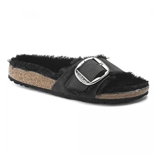 Image of Birkenstock Madrid Big Buckle Shearling Sandals Black - 6 UK