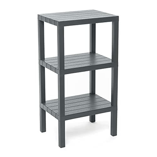 Image of TATAY Shelving Unit with 3 Tiers | Moisture-Resistant | Includes Screws and Compatible with Quick Fix System | Suitable for Indoor and Outdoor Use | Holds up to 30kg - Lombok Model - Grey