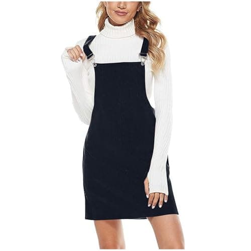 Image of GMQWRK Corduroy Tunic Dresses for Women UK Adjustable Wide Straps Bib Overall Dresses with Front Pockets Square Neck Sleeveless Jumper Pinafore Dress Teen Girls Casual Mini Short Sundress