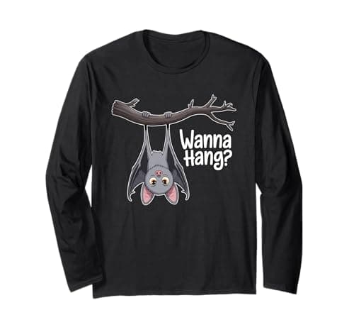 Image of Wanna Hang Cute Funny Pun Bat Lover Halloween Long Sleeve T-Shirt
