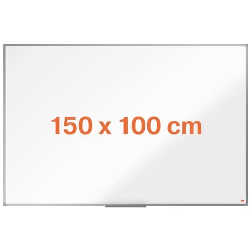 Image of Nobo Enamel Magnetic Whiteboard, 1500 x 1000mm, Aluminium Trim, Corner Wall Mounting, Includes Whiteboard Pen Tray, Essence Range, 150 x 100cm, White, 1915475
