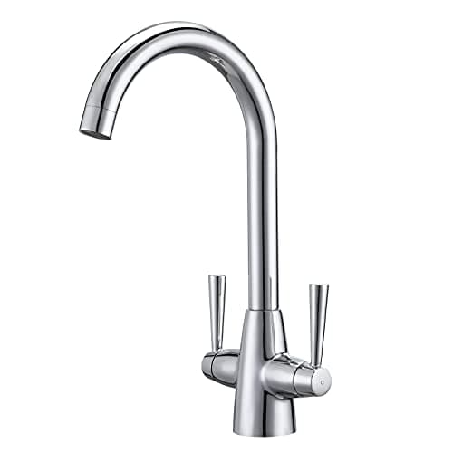 Image of Peppermint Kitchen Tap Dual Lever, Traditional Chrome Kitchen Sink Mixer Tap with 360° Swivel Swan Neck, Stainless Steel Monobloc Faucet, Easy Install Design for UK High Pressure Systems