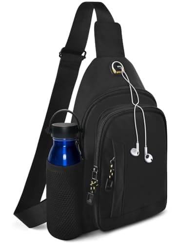 Image of BROTOU Unisex Crossbody Shoulder Bag, Waterproof Chest Bag with Side Mesh Bag and USB Hole, Travel Hiking Daypack (Black)