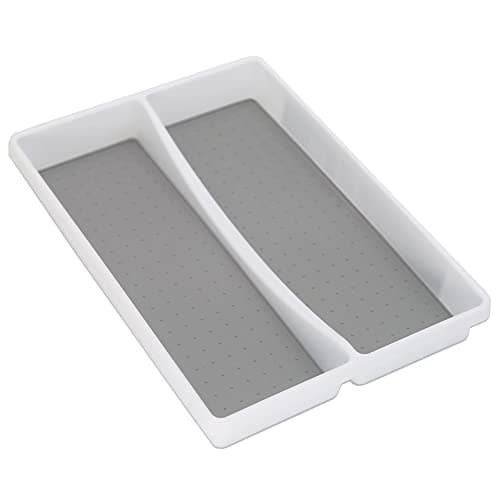 Image of Addis Premium Soft Touch 2 Twin Compartment Drawer Large Utensil Cutlery Organizer Tray, White & Grey New 2 Sections