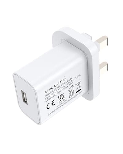 Image of 5V 2A 10W White USB Charger, UK USB Plug with USB-A Output, 100-240V USB Power Adapter for Phone, Tablet & Speakers, Compact Travel USB Charger