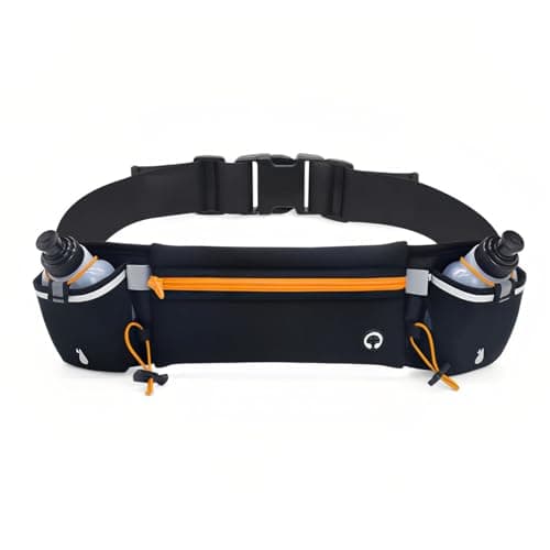 Image of Running Belt With Water Bottles (2x180ML) Adjustable Hydration Waist Pack, Waterproof Sports Pouch for Marathon, Hiking, Cycling (Black+Orange)