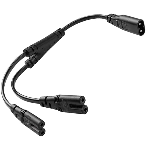 Image of IEC320 C8 to 2X C7 Y Splitter AC Power Cord, IEC Figure 8 Male to 2 Female 1 in 2 Out AC Power Cable 30CM