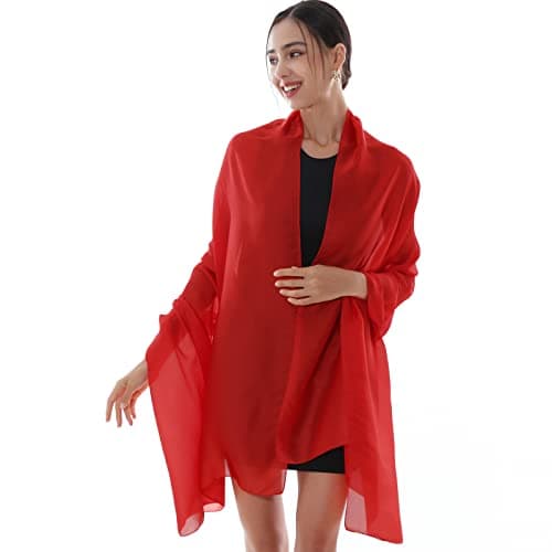 Image of RIIQIICHY Ladies Red Scarf Pashmina Shawls and Wraps for Weddings Like Silk Chffion Scarf for Women Evening Dresses