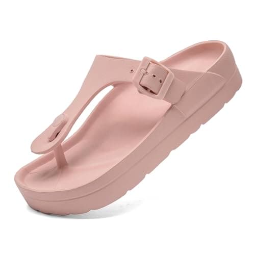 Image of Waysoland Platform Sandals for Women,Womens Flip Flops with Arch Support Summer Beach Non-slips Soft Thick Soles Slides Sandals(Pink,7 UK)