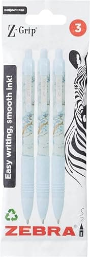 Image of Zebra Pen Z-GRIP Smooth Glam Black Ink Ballpoint Pens 3pk 1.0mm Medium Point Retractable Ink Pens with Clip - Smooth Writing Pens with Low Viscosity Ink, Comfort Grip - 3 Pens Multipack (Blue Marble)