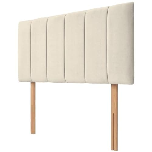 Image of NK Velvet Upholstered Headboard for Divan Beds – 20-Inch Lined, Extra Padded Plush Headboard with Struts – Luxury Bedroom Furniture (Cream, 3ft Single)