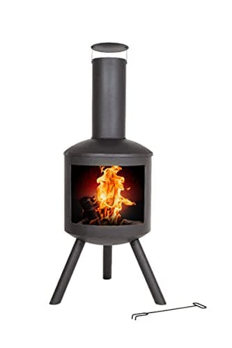Image of La Hacienda Barola Contemporary Steel Chiminea Patio Heater Outdoor Black