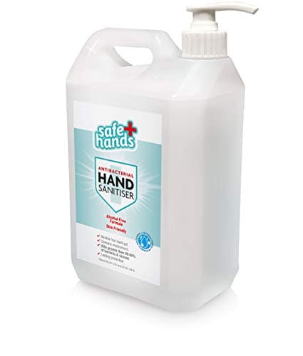 Image of Safe Hands Hand Sanitiser Gel | Alcohol Free | 5 litre With Dispenser Pump | Antibacterial & Antiviral Non Alcohol Hand Sanitizer | 5 litre With Pump | Fully Certified | Contains Moisturisers
