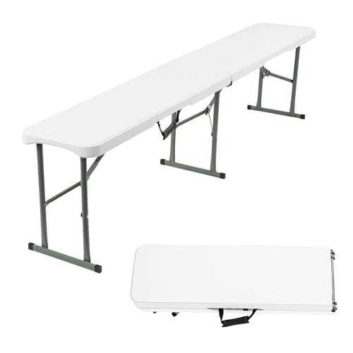 Image of Crystals 6FT Folding Bench - Portable White Folding Garden Bench for Indoor/Outdoor Use, Suitable for Dining, Picnics, BBQs, Camping, and Versatile Seating in Gardens, Patios, or Events
