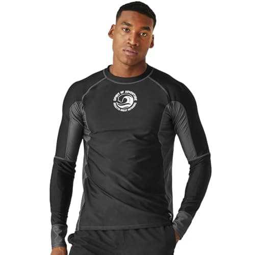 Image of Regatta Mens Long Sleeve Outdoor Rash Vest Guard - Black/Dark Grey - S