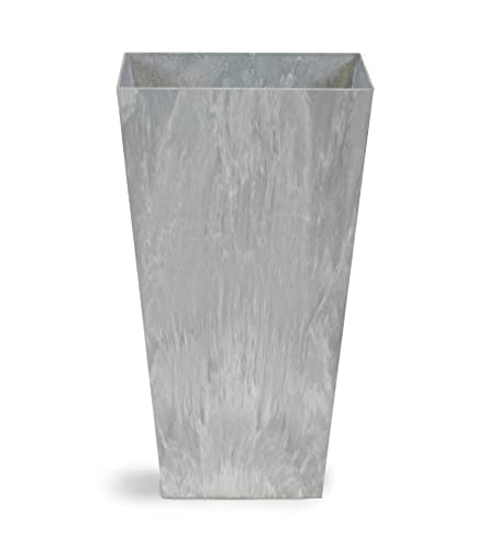 Image of Ivyline Grey Stoneware Square Ella Vase with Built in Drainage - Frost Proof & UV Stable Decorative Lightweight Outdoor Flower Planter - H70cm x D35cm