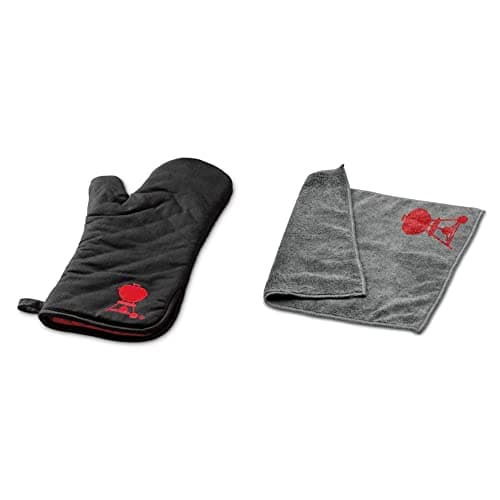 Image of Weber Premium Grill Mitt & 17689 Microfiber Cloth, Grey, 25.0 x 6.0 x 9.0 cm