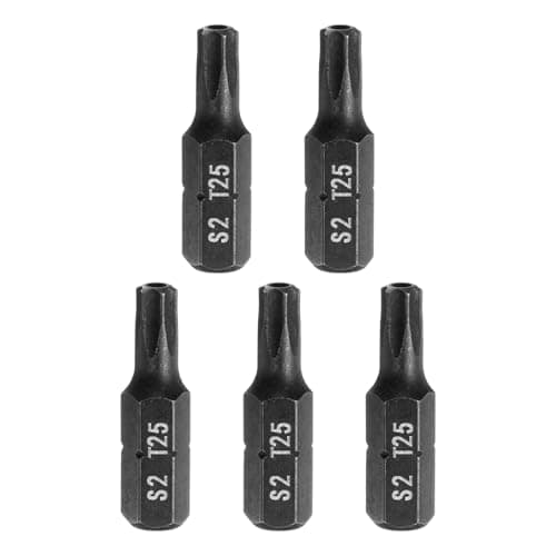 Image of sourcing map 5pcs T25 Torx Screwdriver Bit 1/4" Hex Shank 25mm/1" Length S2 Steel Star 6 Point Head Hex Security Screw Driver Bits with Hole for Impact Electric Screw Driver Power Tools, Black