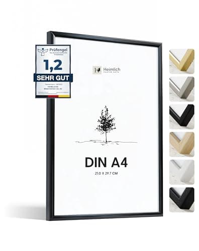 Image of Heimlich® - Picture Frame - Black, A4, Aluminium - 11.7x8.3 Inch Metal Certificate Frame - Fits 29.7x21cm Photo - with Shatterproof PS Plastic Sheet