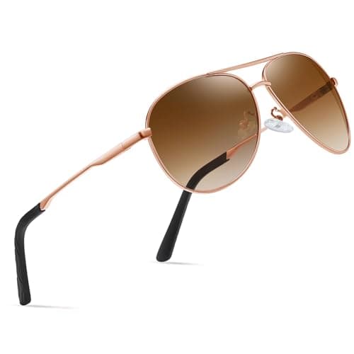 Image of wearPro Polarised Sunglasses - Unisex Pilot Sunglasses UV400 Protection Polarized Sun Glasses Black Classic Vintage Style Ultralight Shades For Driving- A5-rose Gold/Gradient Brown