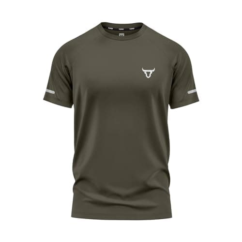 Image of Mens Short Sleeve T-Shirts Workout Athletic Fit Moisture Wicking Fast Drying Reflective Logo Sports T-Shirts Tops Olive