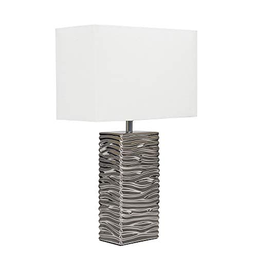 Image of MiniSun | Modern Silver Ripple Effect Ceramic Table Lamp with a White Light Shade | Home Décor, Bedside & Desk Lamp | Includes Bulb [3000K Warm White]