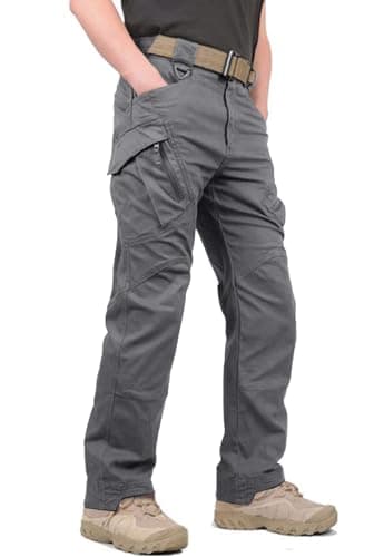 Image of KEFITEVD Men's Tactical Combat Trousers Outdoor Multi Pockets Safari Cargo Trouser, Grey, 38