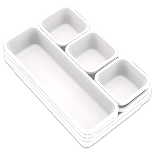Image of Addis 8pcs Interlocking Drawer Organiser Plastic Storage Trays Dividers for Kitchen Office Desk Make-Up Clothing Jewellery Craft Bathroom organising, White