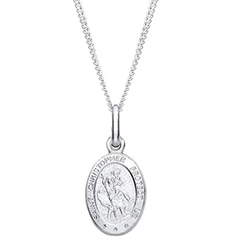 Image of Old English Jewellers Sterling Silver Oval ST Christopher Pendant Necklace 16 18 20 inch Chain (16)