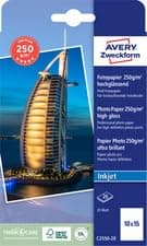 Image of Avery Zweckform Art. C2550-20 Premium Inkjet Photo Paper (20 Sheets, 250 g/m², 10 x 15 cm, High-Gloss Photo Cards, Coated on One Side, Immediately Dry and Smudge-Proof, Photo Sheets for Inkjet