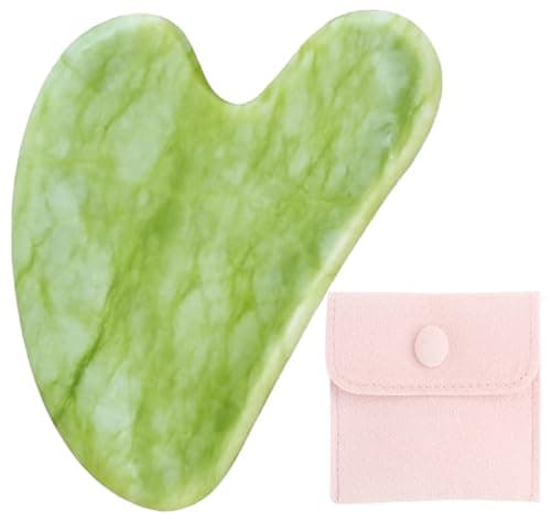 Image of Gua Sha Tool, Guasha Massage Tool 100% Natural Jade Stone for Face Care, Relieve Wrinkle Eye Puffiness Treatment, Back Spa with Bag (Green)