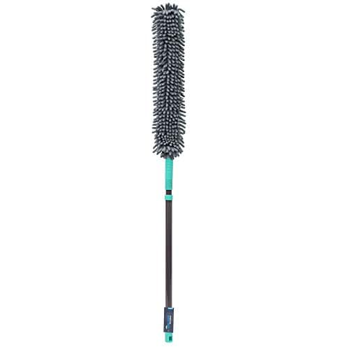 Image of JVL 20-065GY Flexible Chenille Head Duster with Extendable Handle, Grey/Turquoise,