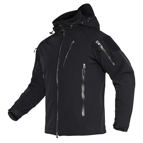 Image of TACVASEN Waterproof Jackets Mens Outdoor Fleece Softshell Jacket Tactical Coat Winter Full Zip Hoodie with Fishing Black,S