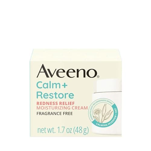 Image of Aveeno Calm + Restore Facial Moisturizer Face Cream for Redness Relief, Non-Comedogenic, Ceramide & Vitamin B5, Hydrating for Dry, Sensitive Skin, Hypoallergenic, Fragrance-Free, 1.7 oz