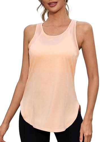 Image of Gyabnw Lightweight Workout Tops for Women Round Neck Sleeveless Vest Running Tank Quick Dry Athletic Yoga Shirts Orange