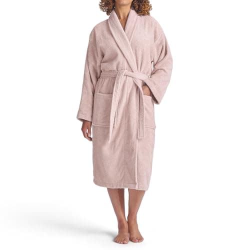 Image of Christy Serene Bath Robe Pink | Super Soft and Fluffy | 100% Combed Cotton | Luxury Dressing Gown | Lightweight, Quick Dry and Snag Free | 320GSM Womens Bathrobe | Extra Large | Blush