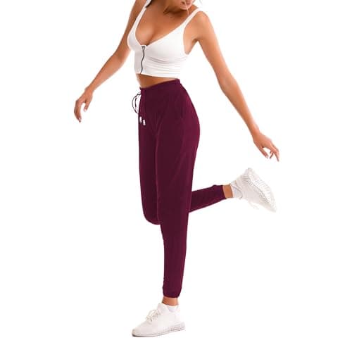 Image of Stanpetix Joggers for Women - Womens Sweatpants with Pockets Sport Pants Black Trousers for Women UK（Redwine with White Strip,XL