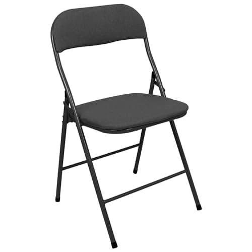 Image of Harbour Housewares Fabric Padded Folding Chair - Black - Cushioned Foldable Chair with Metal Frame Fabric Upholstered Seat Folding Seats Indoor for Home, Dining, Office
